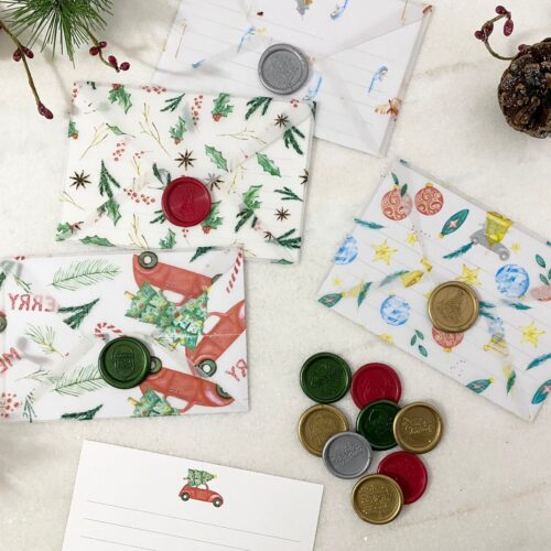 KIT 4UNI CARTÃO DE NATAL C/LACRE DE CERA